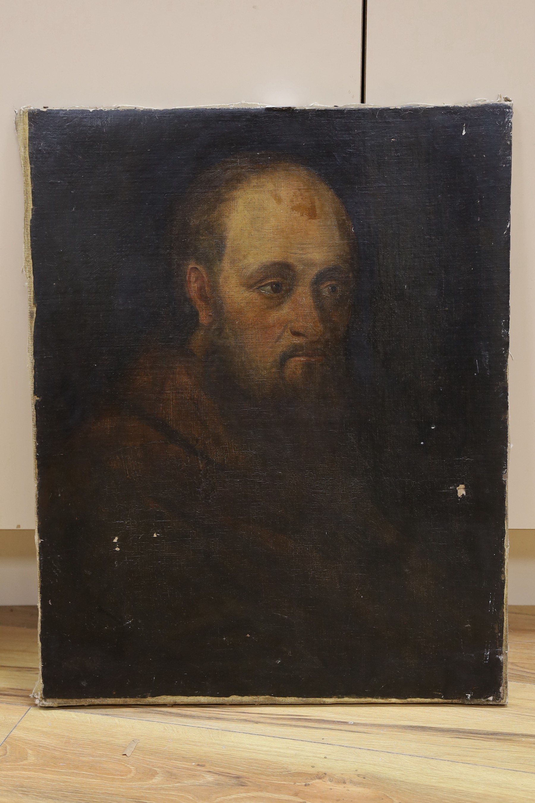 19th century English School, oil on canvas, Portrait of a gentleman thought to be Dante Rossetti, 62 x 50cm, unframed